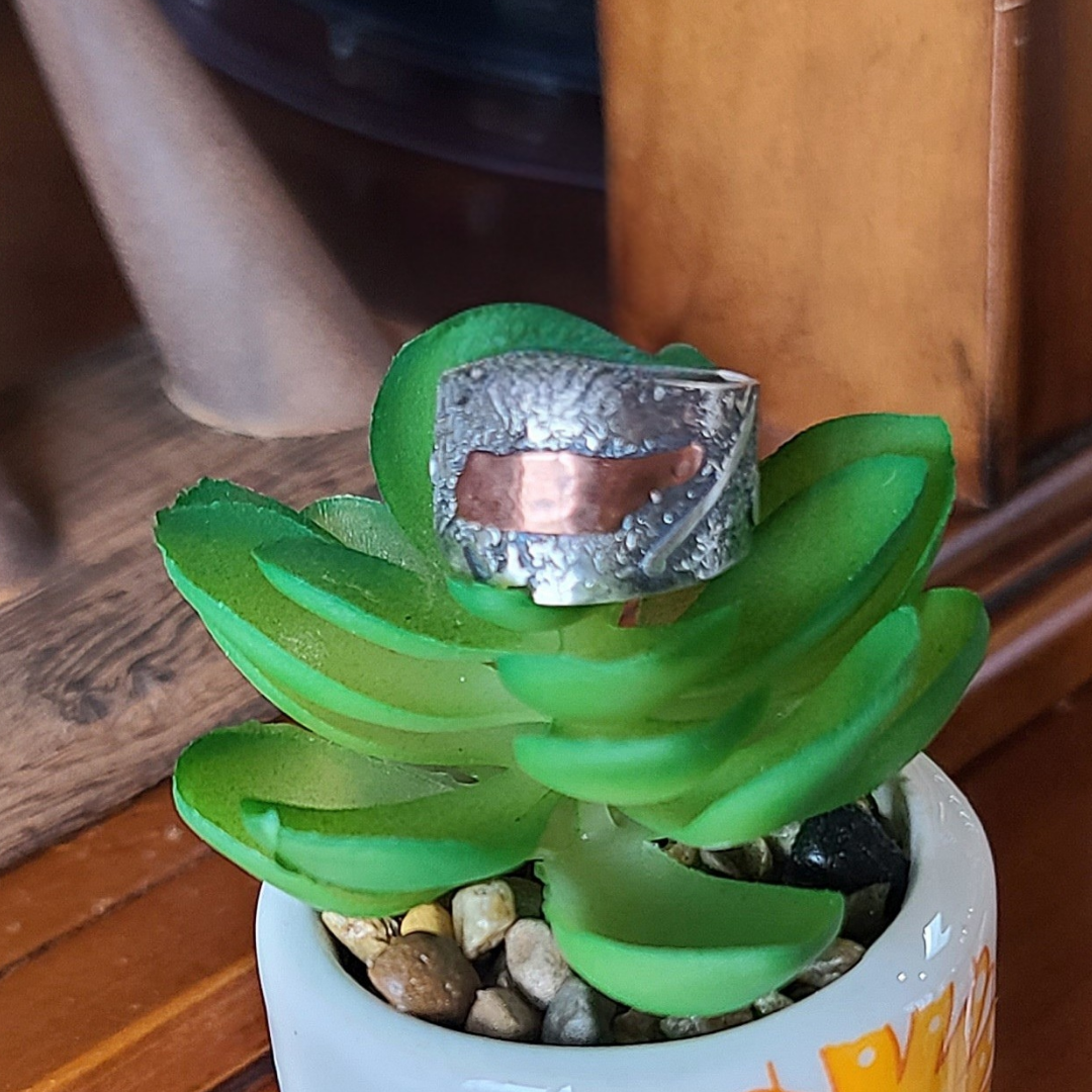 Wide Band Silver & Copper Tennessee Ring